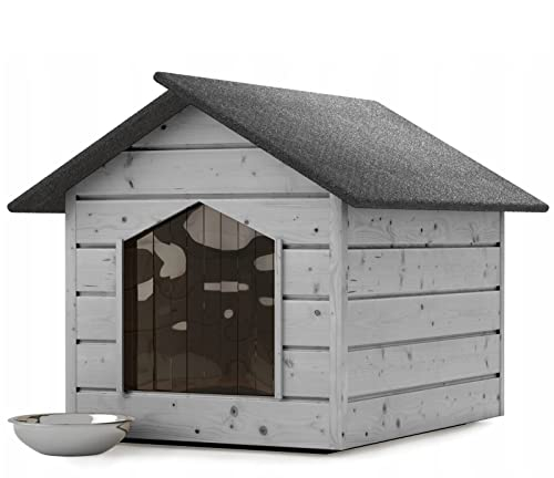 Hundehütte Outdoor Grau Katzenhaus Höhle Winterfest Isoliert Holz 116x90x82cm