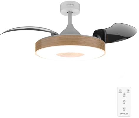 Cecotec Ventilador de Techo con Luz y Aspas Retráctiles EnergySilence Aero 4280 Invisible LightWood. Motor DC de 65W y 42, Luz LED, Temporizador, Mando a distancia y Modo Winter-Summer