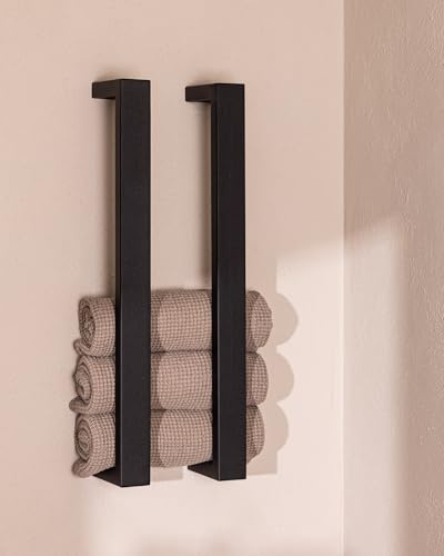 Metallbude Handtuchhalter NALI - 2er Set Schwarz - Wandmontage - Pulverbeschichtetes Stahlrohr - Kratz-, Stoß- & Schlagfest - 4x10x50 cm