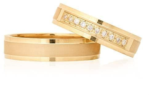 Conjunto de anillos de boda Chapado en oro de 14 quilates Conjunto de alianzas de boda a juego Conjunto de anillos de bodas de plata personalizados para hombre y mujer