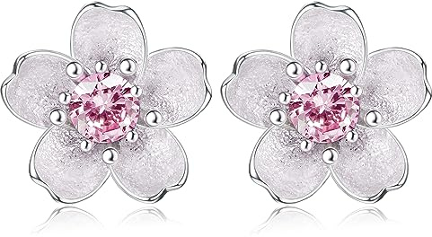 ORAZIO Boucles d'oreilles Fleur Rose pour Femme en Argent Sterling 925 Fleurs de Cerisier Blanc Rose CZ Cartilage Hypoallergénique Boucles d'oreilles Bijoux Cadeaux pour Enfants Femmes