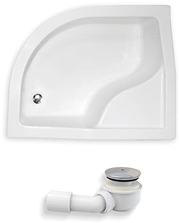 BADLAND Duschwanne 120x85x24 Maxi Links Weiß Acryl Duschtasse Halbrund ohne Verkleidung; Ablaufgarnitur Ø 50 mm und Füße im SET