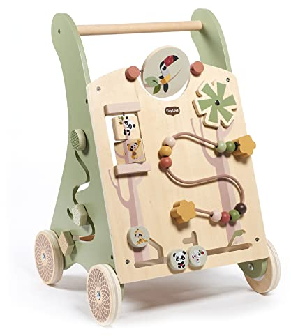 Tiny Love Baby Lauflernwagen Holz, 2-in-1 Activity Baby Lauflernhilfe, 12 interaktive Aktivitäten, motorische Fähigkeiten, kognitive Entwicklung, natürliches Design, 18+ Monate, Boho Chic