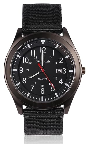 Vicloon Herren Armbanduhr, Quarzuhr Armbanduhr, Auto-Kalender minimalistisches analoges Zifferblatt Canvas Stoff Band Herren Uhr täglich Armbanduhr Solar Movement(Schwarz)