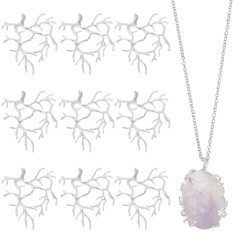 NBEADS 10 x Anhänger mit weißer Spitze in Zweigform, Lünetten- und Metallanhänger für Bastelarbeiten, Halsketten, Schmuckherstellung, Silber