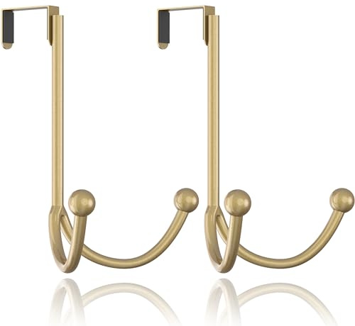 HFHOME Doppelhaken für die Tür, 2 Stück, Metall-Doppelhaken, Organizer zum Aufhängen von Mänteln, Hüten, Bademänteln, Handtüchern, Gold