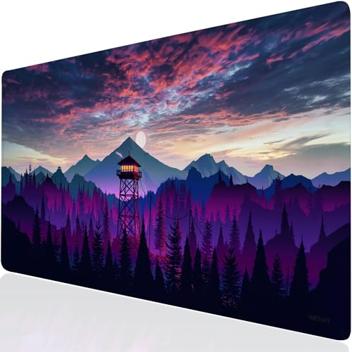 Imegny Großes Gaming-Mauspad, verlängerte XXL-Schreibtischunterlage und rutschfeste Gummi-Tastaturmatte, genähte Kanten, 90 x 40 cm, Violett