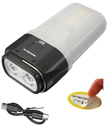 Nitecore Linterna LR70, 3000 lúmenes, largo tiempo de funcionamiento, recargable por USB-C, portátil QC PD con luz roja y calcomanía para camping, tienda de campaña, cortes de energía, emergencias,