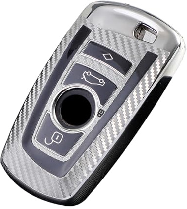 KUNIO Keyless Schlüsselhülle Passt für BMW 1er 2er 3er 4er 5er 6er F10 F12 F20 F25 F30 X3 X4 M3 M4 M5 3GT 5GT Schutzhülle TPU Autoschlüssel Schutz A Silber