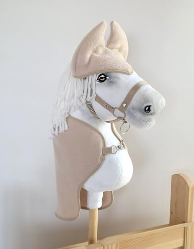 Set für Steckenpferd A3: Decke + Ohrenschützer. Kein Pferd enthalten. Beige.