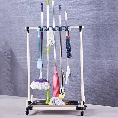 Beweglicher Moppständer, Besenhalter, Sackkarren-Besen, Bodenstehender Reinigungswerkzeugwagen, Aufbewahrungsregal Aus Edelstahl Für Nasse Mopps ( Farbe : Gelb , Größe : 8 slots(67.5x41x107.5cm) )