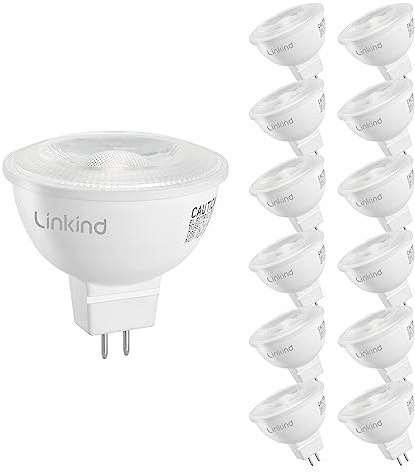 Linkind MR16 LED Bulb Dimmable, GU5.3 Bi-Pin Base MR16 LED Bulbs, 6.5W (70W Equivalent) 5000K Daylight 640lm 40 Degree Beam Angle for Spot Lights, Recessed, Tracking Lights, 12V, 12 Packs