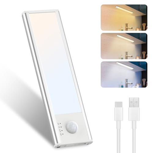 libtit Reglette Led Cuisine, 15cm Sans Fil Lumic Lampe Detecteur de Mouvement, 3000K/4000K/6500K Modes de Couleur, Rechargeable Lampe de Placard Interieur Pour Armoire, Escalier, Couloir