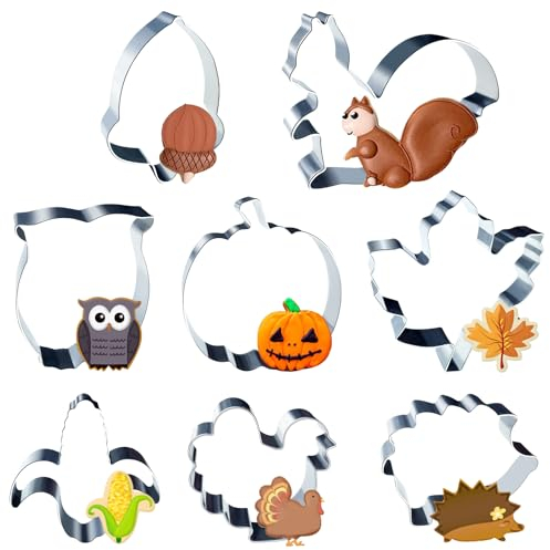Ausstechformen Herbst Set Ausstecher Kürbis Herbst Erntedankfest Keksausstecher Herbst Edelstahl Ausstecher Plätzchen für Kinder Thanksgiving, Kürbis, Ahornblatt, Eichhörnchen (8 Stück)