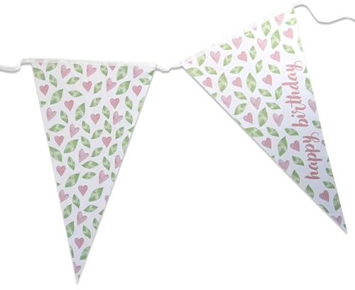 ECOFIESTA 1x Wimpelkette aus Papier 5 m Blätter & Herzen Pastell - Girlande für Geburtstage - Geburtstagsdeko Pastell, Sommerdeko innen