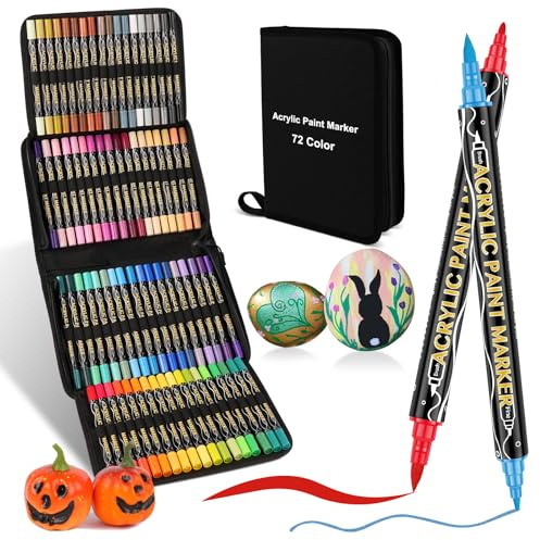 colpart Acrylstifte für Steine wasserfest-72Bagtype-ostereier zum bemalen Doppelendige Acrylic PaintPermanent Marker Stift Für Kunststoff Glas Holz Keramik Metall Reifen Leinwand.