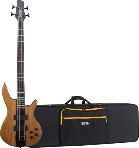 Rocktile Pro LB104-N LowBone E-Bass Softcase Set - 4-Saiter - Korpus: Linde - durchgehender Ahornhals - Griffbrett: Palisander - 2 Humbucker Tonabnehmer - Natur
