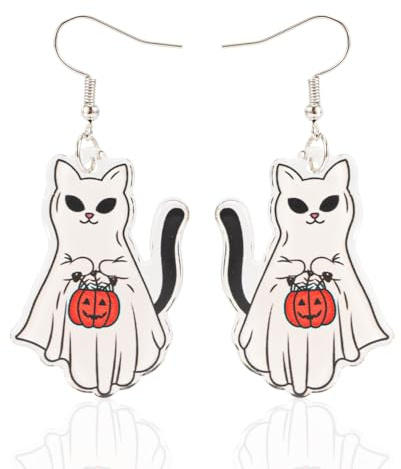 Boucles d'Oreilles Halloween, Mignonnes Boucles d'Oreilles Fantômes Chat Citrouille Boucles d'Oreilles Acrylique d'Halloween pour Femmes Filles Fête d'Halloween Bijoux Cadeaux