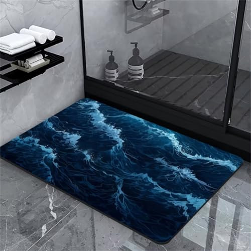 Badezimmerteppich, Badematte Rutschfest Badematte Stein, Badteppich Badvorleger Rutschfest Waschbar, Badematten Bad Teppich Badezimmer Teppiche, Bathroom Bath Mat, Badematte Maritime Teppich 70x120cm
