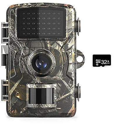 MZZYG Caméra animalière Mini Caméra De Piste Extérieure Vision Nocturne Infrarouge Activée par Le Mouvement Piège De Chasse Jeu Étanche Faune Cam(Camera with 32GB)