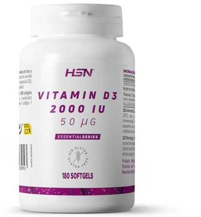 HSN Vitamin D3 2000 UI (50 mcg) | 180 Weichkapseln | Vitamin D (Cholecalciferol) | Mit Leinöl für eine bessere Absorption | GVO-frei, glutenfrei, laktosefrei