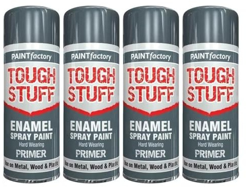 DIOXSTAR Enamel Grey Primer Spray Paint, Fast Drying, Suitable for Wood, Plastic, Metal, Interior and Exterior Use, Hard Wearing & Smooth Finish, 400ml (4 PCS)