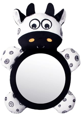 Miroir Voiture Bébé Vache, Miroir Siège Arrière de Bébé, Miroir Retroviseur Siege Sécurité Bébé, Miroir Bébé Noir et Blanc, Miroirs Auto Bebe, Jouets Suspendus pour voitures d'enfants
