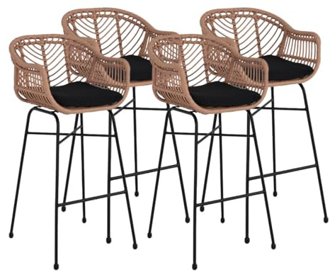 Lisa Design - Rosano - lot de 4 tabourets - effet rotin - bois et noir, Noir/Bois