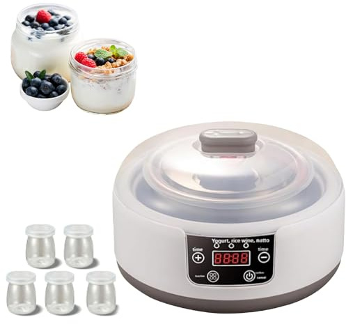 Probiotic Joghurt Maker, elektrischer Joghurtbereiter, 1200 ml, LED-Display, multifunktional, Joghurtbereiter mit 5 Portionsgläsern, einstellbare Temperatur und Zeit, für gesunde Desserts zu Hause