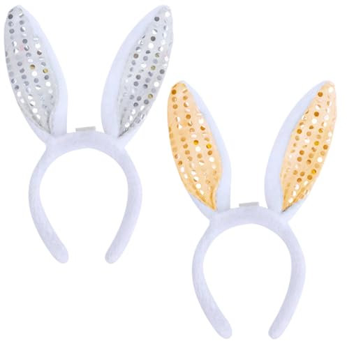 SIRLOMU 2 articles Oreilles de Lapin, Oreilles en Peluche, Carotte Bandeau, Pâques Deguisement, Accessoire pour Adultes et Enfants, Carnaval Decoration, Fournitures de Cosplay Fête (Paillettes)