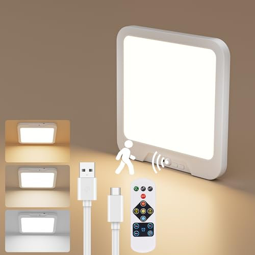 Macchiatto LED Deckenleuchte Flach mit Bewegungsmelder, mit Fernbedienung, LED Dimmbar, Wiederaufladbare Deckenlampe, 3 Farbtemperaturen, Quadratisch, für Garderobe, Schlafzimmer, Flur & Garage
