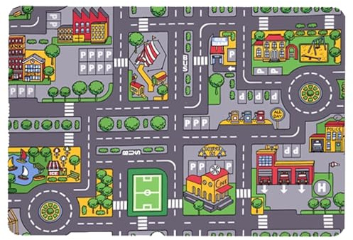 Alfombra Infantil Ciudad Carretera Para Jugar Con Coche, 80cm X 120cm Alfombra De Coches Para Niños, Diseño De Calle, Ciudad, Anti-Deslizante, Para Habitación Dormitorio, Lavable, Fácil De Limpiar