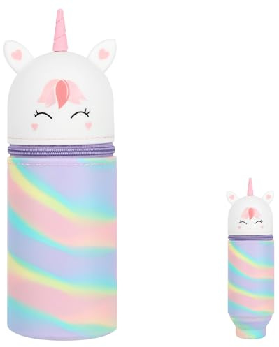 AUYAO 2-in-1 Silikon Federmäppchen Kawaii Federtasche aus Weichem Silikon Schulmäppchen für Mädchen Junge Mäppchen Tiere Stifthalter Einziehbares Federmappe Federmäppchen mit Reißverschluss-Einhorn