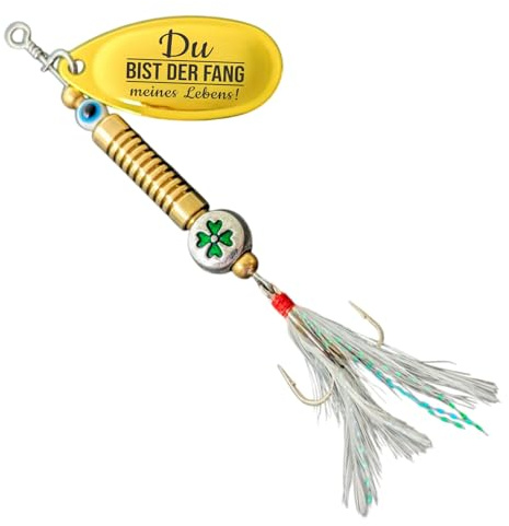 Angelköder Spinner mit Gravur -Raubfischköder Zander Hecht Barsch - Geschenk für Angler Angelhaken - Glücksfisch (Fang meines Lebens)