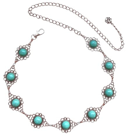 Chaîne de taille à fleurs turquoise, nœud celtique, bohème, chaîne de corps, fleurs creuses, chaîne de ventre, ceinture d'été, plage, bikini réglable, bijou pour femme