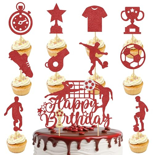 Tortendeko Fussball Deko Geburtstag Kinder - 11 Stück Fußball Spieler Torte Dekorationen, Fussball Cupcake Topper, Geburtstag Torte Dekoration für Männer Junge Fußball Sport Thema Party Suppplies