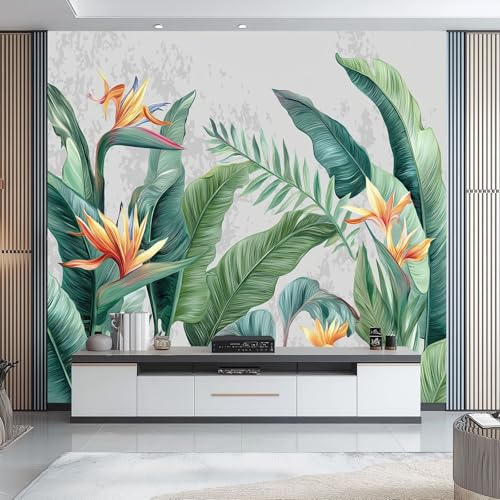 Carta da parati Foglie Di Banano 300 x 210 cm, Stile Acquerello Poster Foto Murale Carta da Parati Decorazione Parete Soggiorno Camera da Letto Ufficio Cameretta per Bambini, Verde
