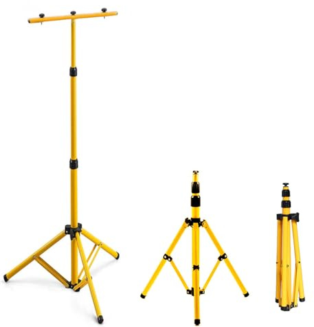 Eikuavons Trípode para focos de construcción, foco LED, trípode de acero, lámpara de trabajo, pieza de soporte para 1 o 2 focos, altura regulable hasta 1,60 metros, soporte para trípode (soporte doble