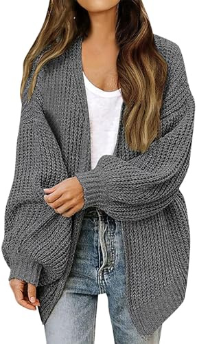 Uwdiohq Cardigans for Women UK Knit Long Sleeve Open Front Lightweight Soft Chunky Aran Cable Grandad Ladies Casual Loose Fit Sweater Jumpers Sweatshirts Tops Women's Cardigan With Pockets