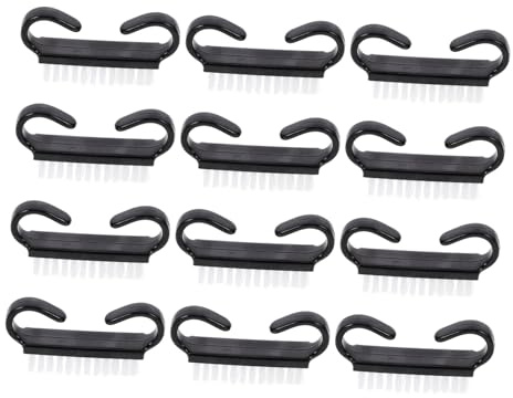 Spazzola per Pulizia Unghie 12 Pezzi, Abs Nero, Impugnatura | Pulizia Manicure e Unghie, Presa Ampia e Comoda, Sospendibile, Adatta Bagno e Cucina