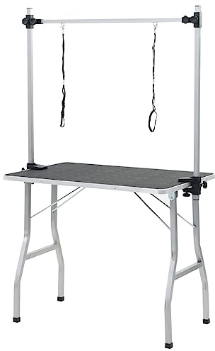 Tomostar Table de Toilettage pour Chien Pliante, Table de Tonte Ajustable pour Chiens Chats 2 Potences
