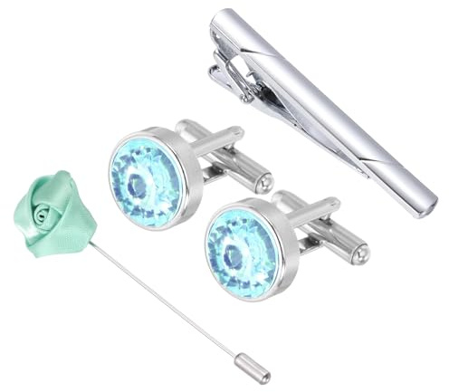 PATIKIL Set Di Gemelli Clip Per Cravatta E Spille Da Occhiello Con Strass Rotondi E Scatola Regalo Per Uomo Ideale Per Matrimoni Affari E Regali Al Padre Marito O Marito Serie.