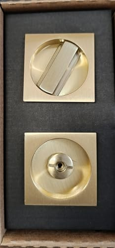 Generico Kit per porte scorrevoli QUADRATO - ORO SATINATO - Kit completo di serratura, ditale, taglio vite - dimensione fresata 48mm - Adatto per spessore porta da 38mm a 50mm