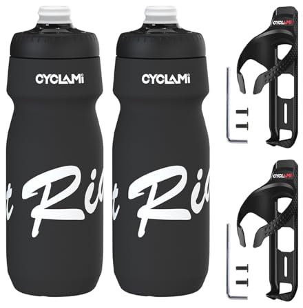 CYCLAM Fahrrad Trinkflaschen 650ml mit AirTag Getränkehalter [Tracker-Aufbewahrung] BPA-freie, Auslaufsicher, Squeeze Radflasche für Fahrrad, Rennrad und Mountainbikes (Airtag nicht enthalten）
