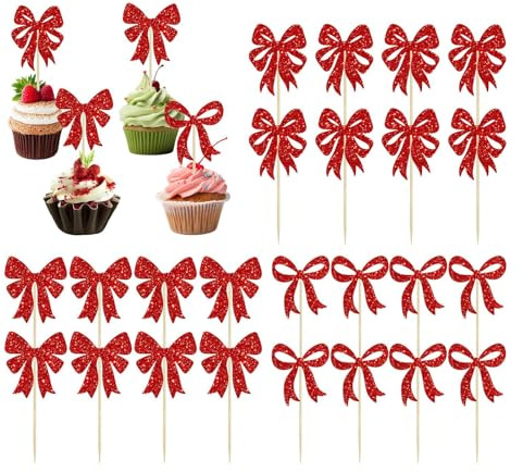 Cupcake-Topper – 24 Stück festliche Dekoration, Weihnachtsdessert-, Party-Tischeinrichtung, Geburtstagsfeier, Backanhänger, Familienfeier-Stil, Urlaubs-Leckerei-Dekoration