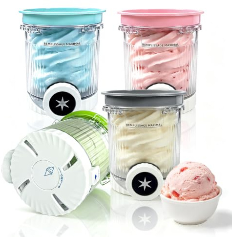 4 Piezas Recipiente para Ninja Creami Swirl, 480 ML Recipientes de Helado para Ninja Creami NC700 NC701 EU Serie Aptos para Lavavajillas y Libres de BPA(Conjunto de 4 Piezas - Gris+Azul+Verde+Rosa)