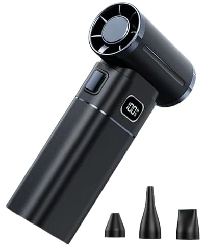Spazzaneve a mano – Mini spolverino elettrico ricaricabile | 130.000 giri/min senza fili | Turbina LED per neve e polvere con 3 ugelli per tastiera, computer, prato, elettronica, vialetto