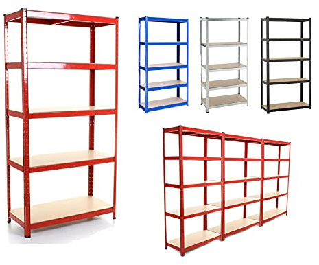 Scaffalatura in metallo resistente a 5 ripiani, capacità di carico di 175 kg, design senza bulloni, montaggio fai da te, ideale per garage, officina, magazzino, 2 unità separate (blu standard)