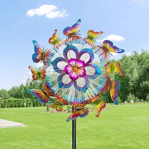 Moulin à vent solaire en métal de 114,3 cm en forme de papillon pour décoration extérieure, sculpture de vent, décoration artistique pour terrasse, pelouse et jardin