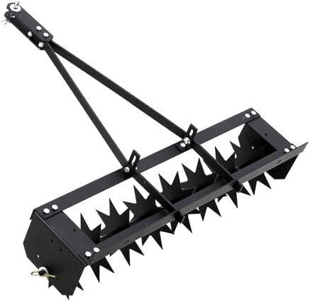 Garvee Aireador de Césped Remolcable de 81 cm, Escarificador de Púas de Acero Aleado con Bandeja de Peso de 41 kg, 64 Púas para Aireación de 5 cm, Equipo de Jardinería para Tractor y ATV, Negro